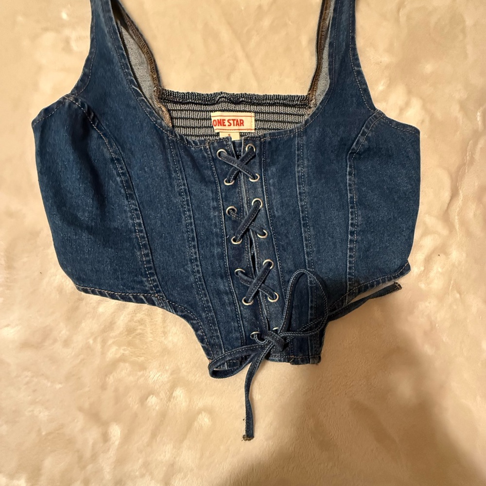 Lone Star Denim Lace-Up Crop Top